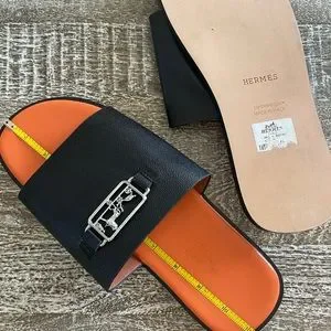 Hermes | Shoes | Hermes Sandals Size 463 Black W Orange 